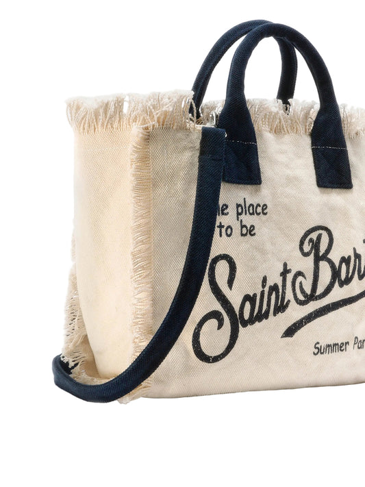MC2 SAINT BARTH COLETTE WHITE CANVAS COLETTE BAG WITH FRINGES