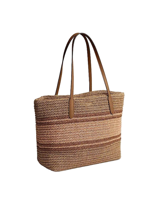 COACH Straw and smooth leather City Tote Bag