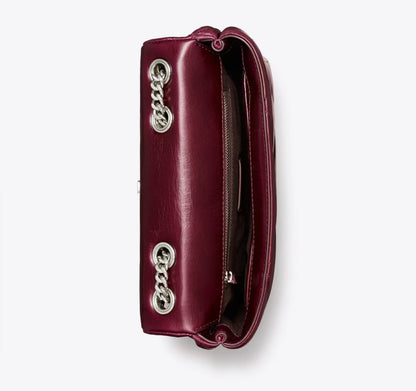 TORY BURCH SMALL KIRA DIAMOND QUILT DISTRESSED SHOULDER BAG IN BURGUNDY