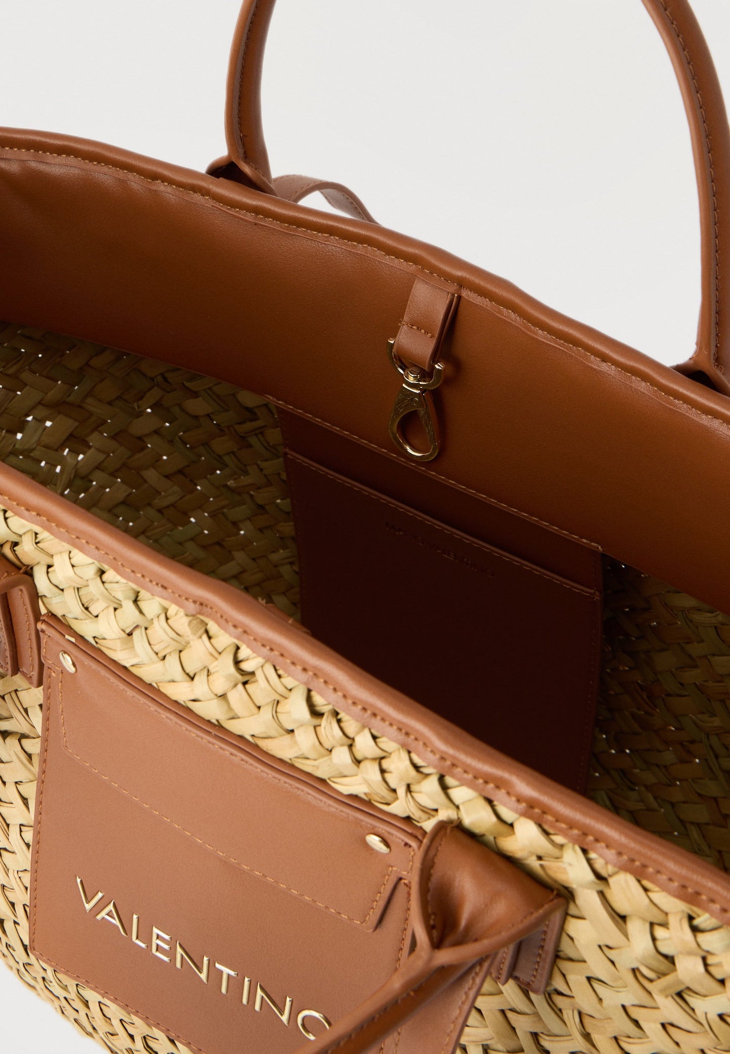 Valentino woven straw tote with brown leather trim