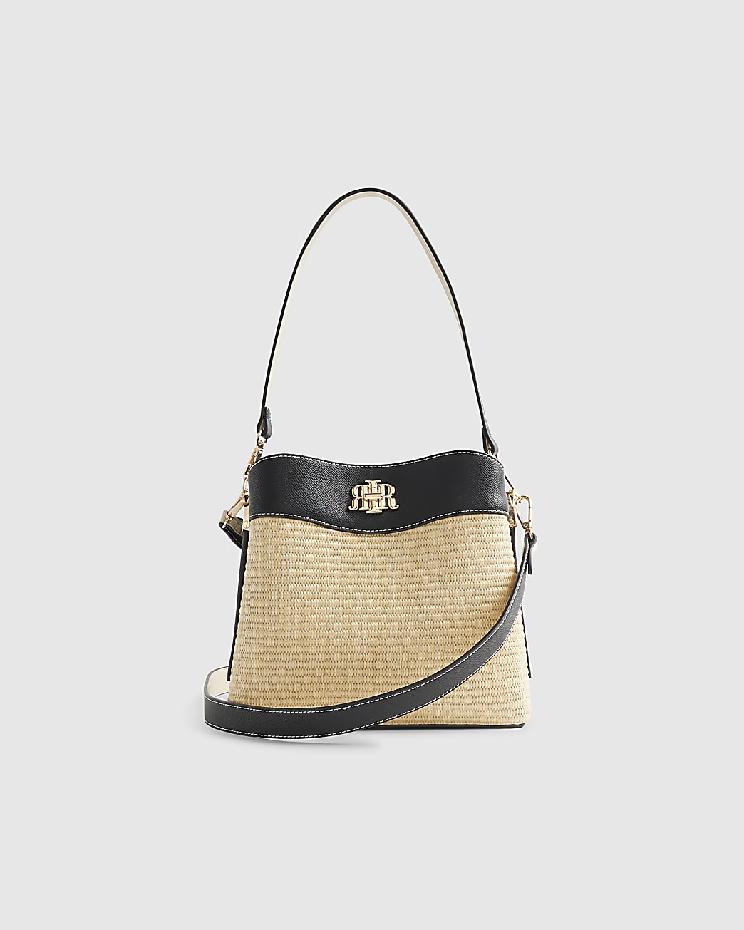 River Island beige raffia bucket bag