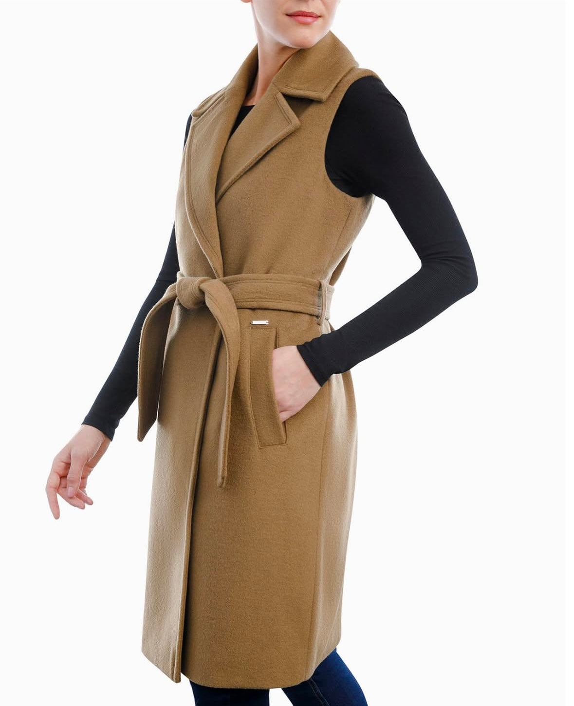 Sleeveless Wool Blend Wrap Coat Michael Kors