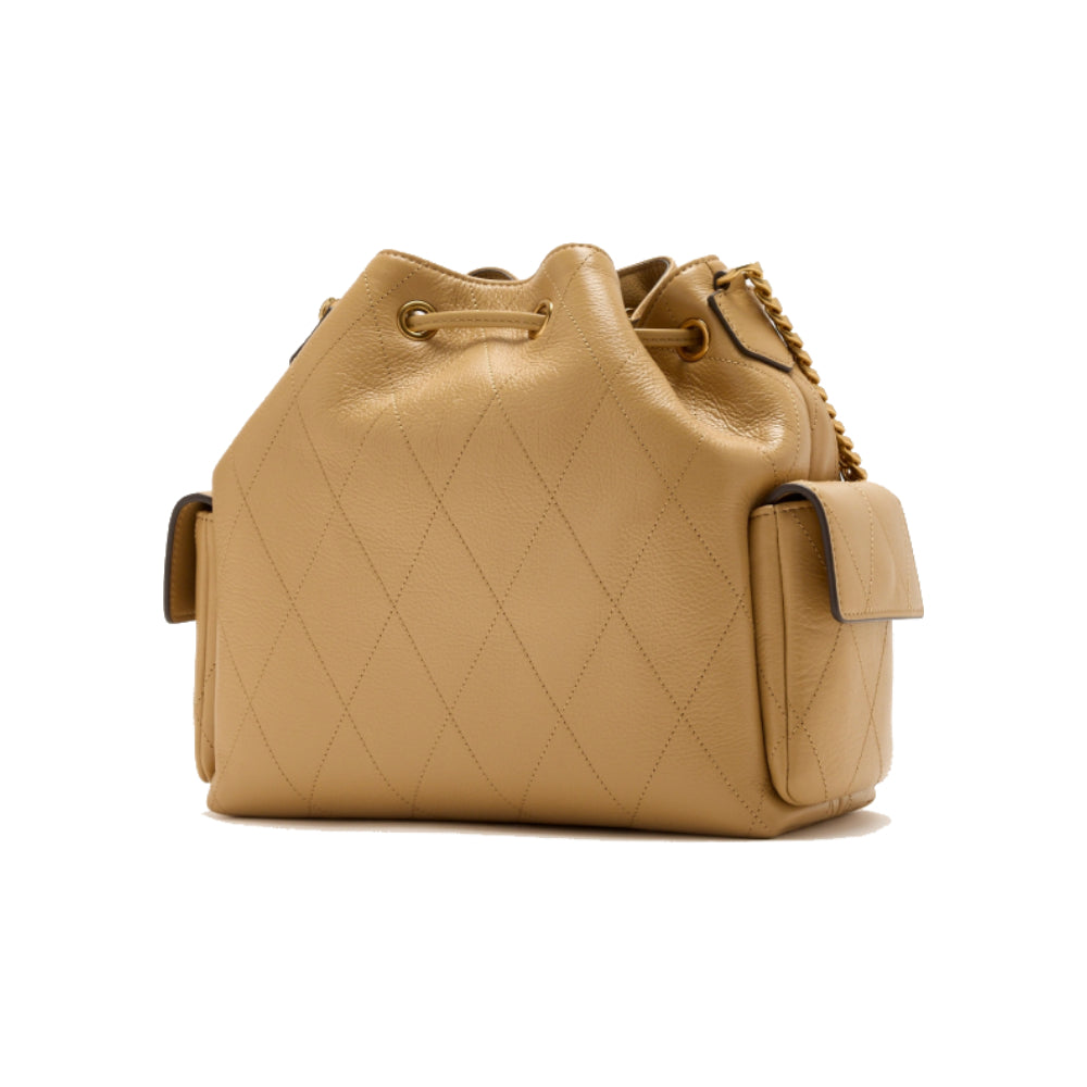 Tory Burch Charlie Quilted Drawstring Shoulder Bag In Beige