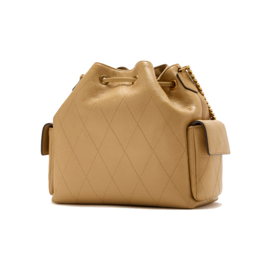 Tory Burch Charlie Quilted Drawstring Shoulder Bag In Beige