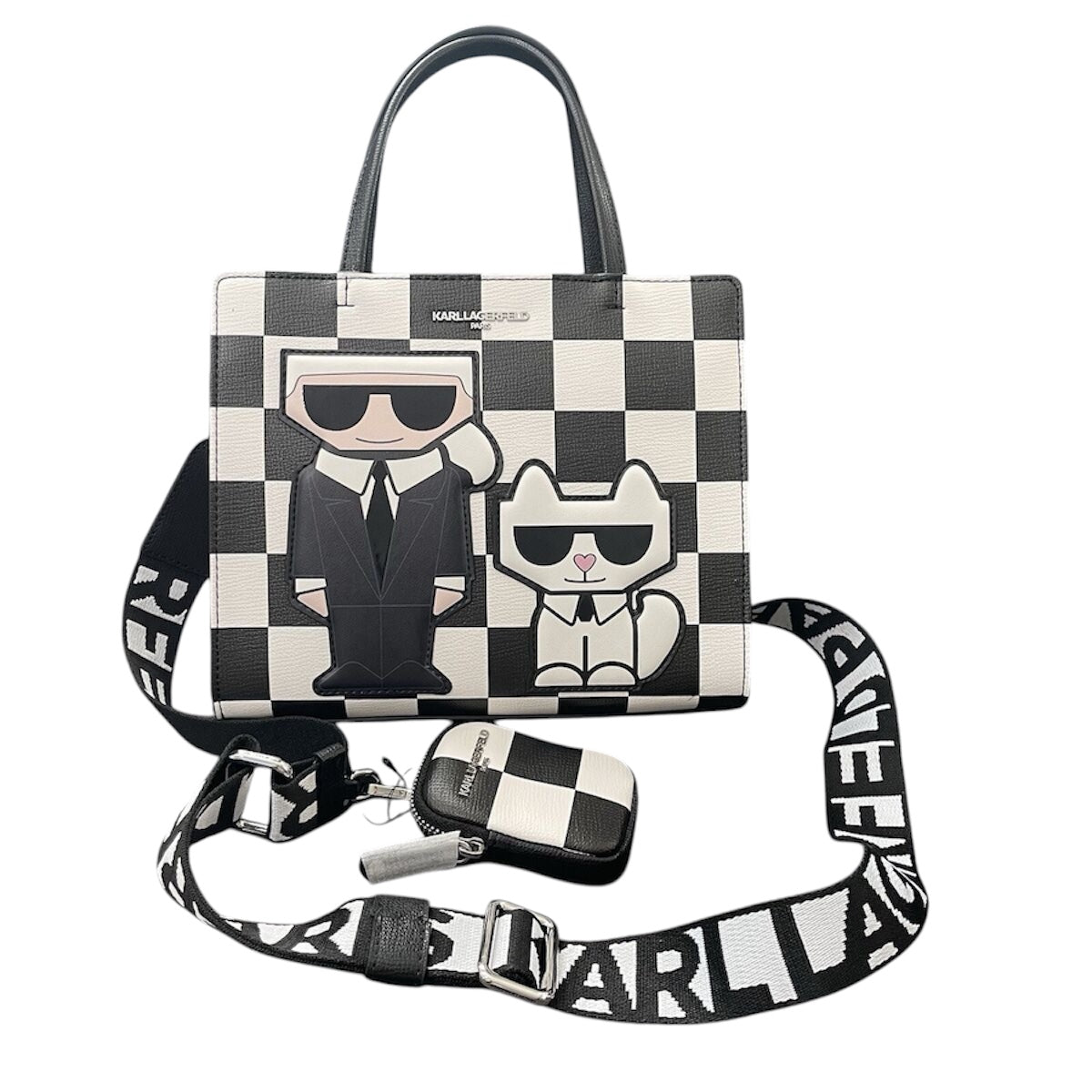 KARL LAGERFELD Paris Maybelle Checkerboard Top Handle Satchel w/ Logo Strap Rare