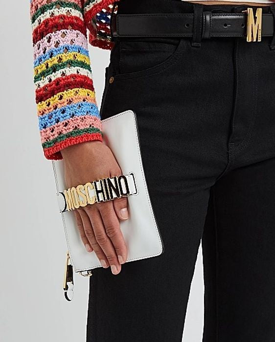 MOSCHINO Leather clutch with lettering logo