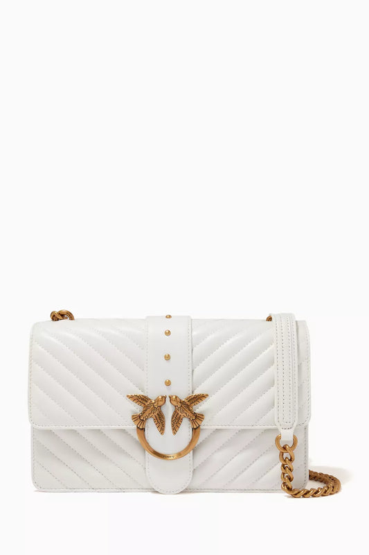 PINKO Love Icon Classic V-Shaped Quilted Leather Shoulder Bag