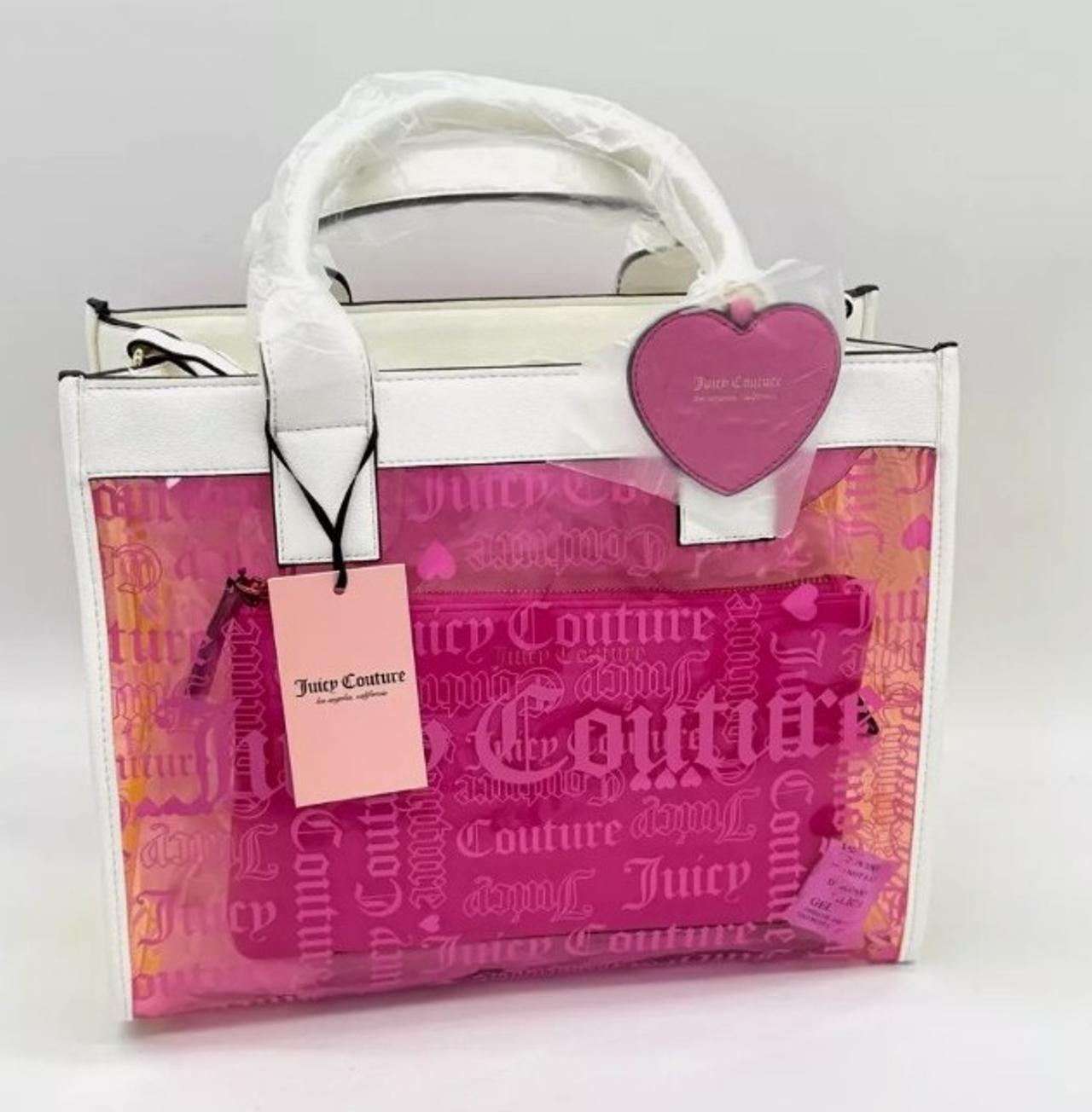 Juicy Couture Large 2pc Beachin Clear Logo MultiColor Tote Bag & Pouch Pink