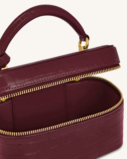 HW PEI Cleo Box Shape Top Handle Bag - Claret Croc