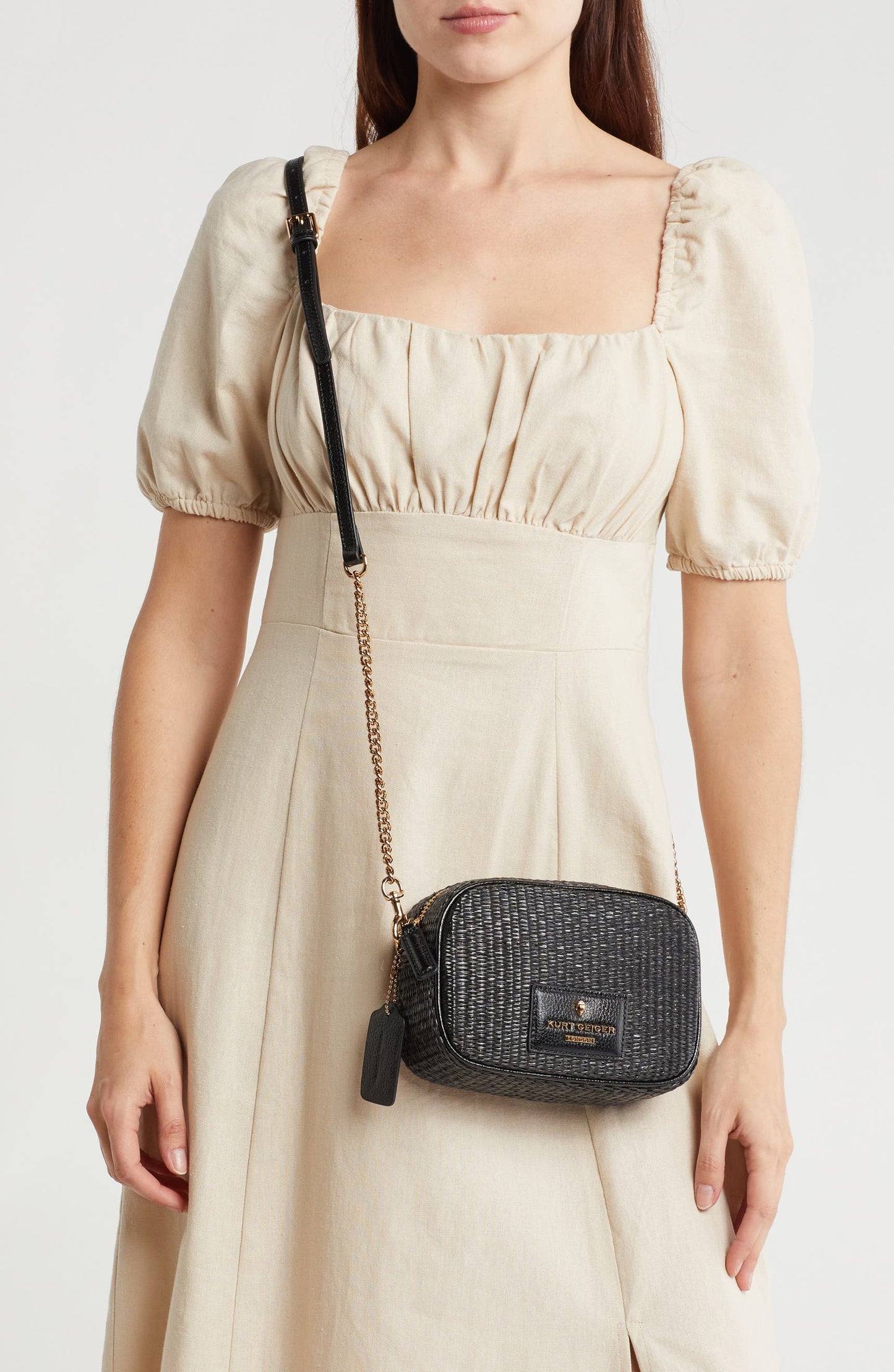 Kurt Geiger London Chiswick Raffia Camera Bag in black