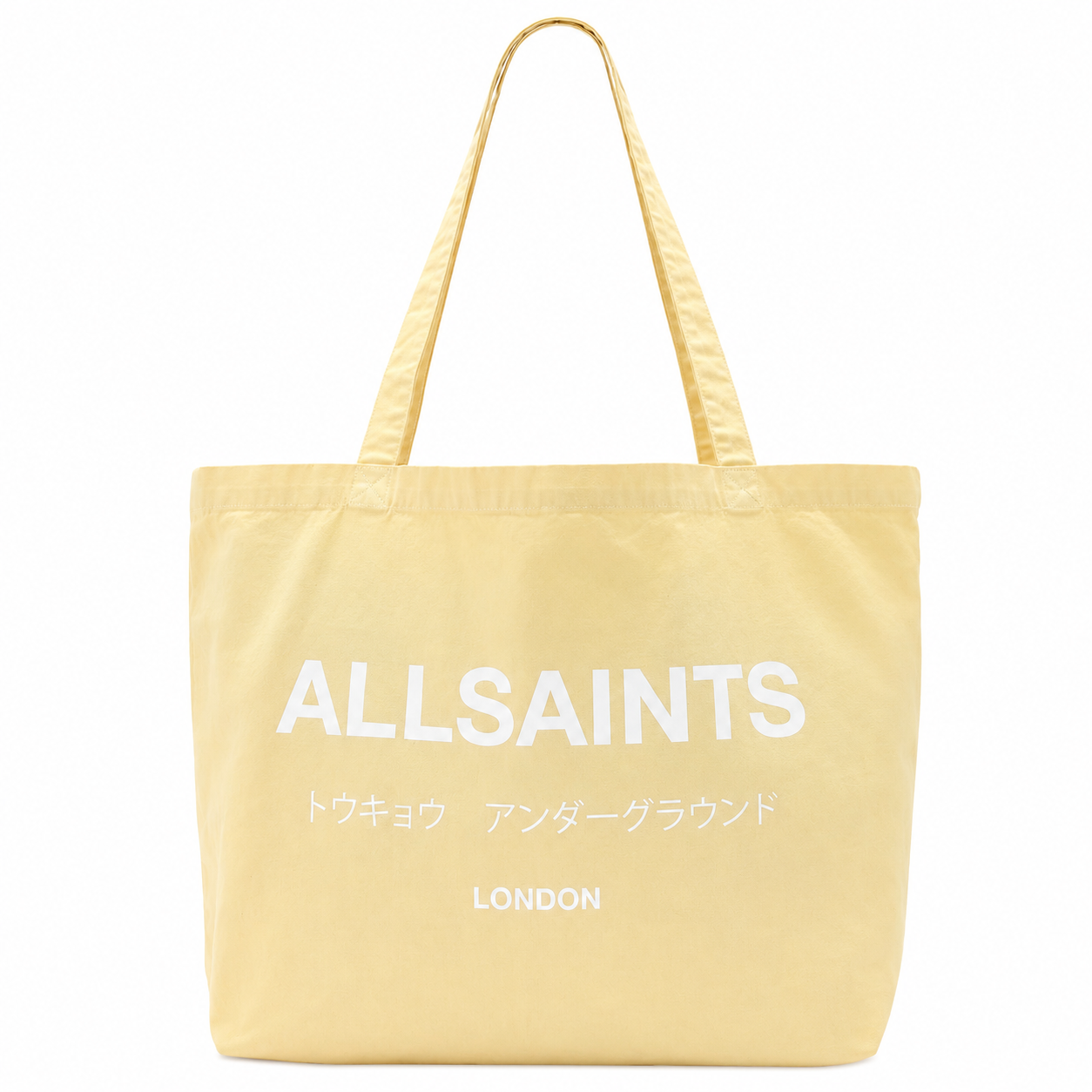 AllSaints Underground Logo White Print Tote Bag Mellow Yellow