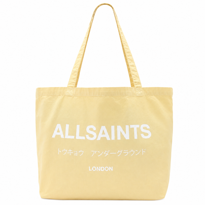 AllSaints Underground Logo White Print Tote Bag Mellow Yellow