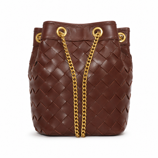 JW PEI Yara handwoven Bucket Bag in Burgundy