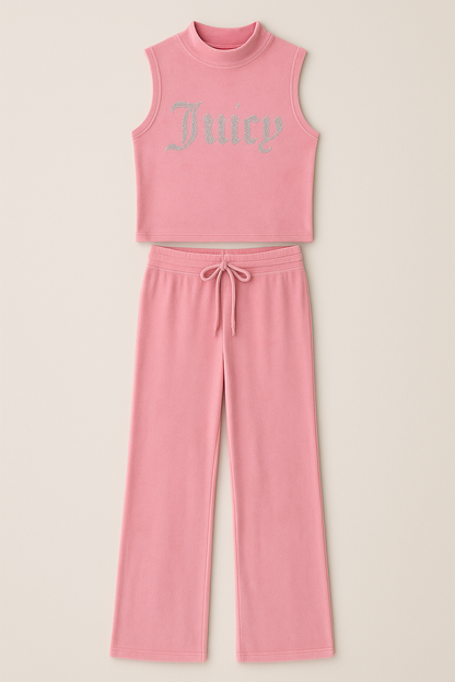 Juicy Couture Velour 2 Pcs Sleepwear PAJAMA Tank Pants Size S Pink Lemonade