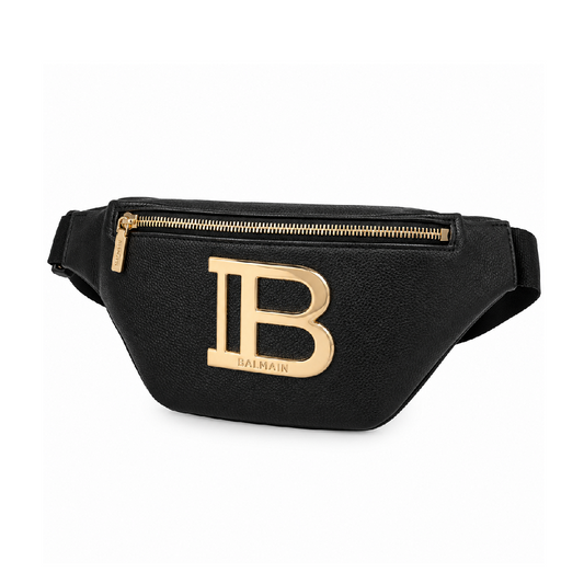 Balmain B-Logo Belt Bag with Gold-Tone Hardware In Black