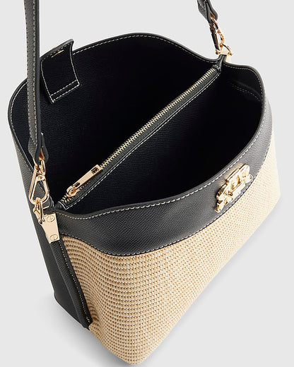 River Island beige raffia bucket bag