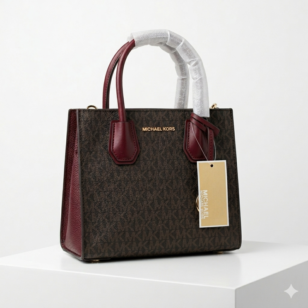 Michael Kors Mercer Medium Logo And Leather Accordion Crossbody Bag Merlot