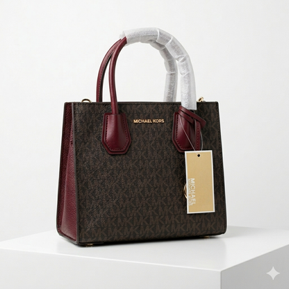 Michael Kors Mercer Medium Logo And Leather Accordion Crossbody Bag Merlot