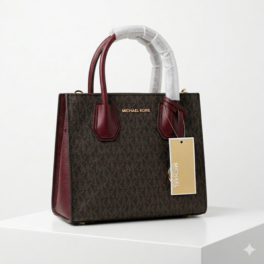 Michael Kors Mercer Medium Logo And Leather Accordion Crossbody Bag Merlot