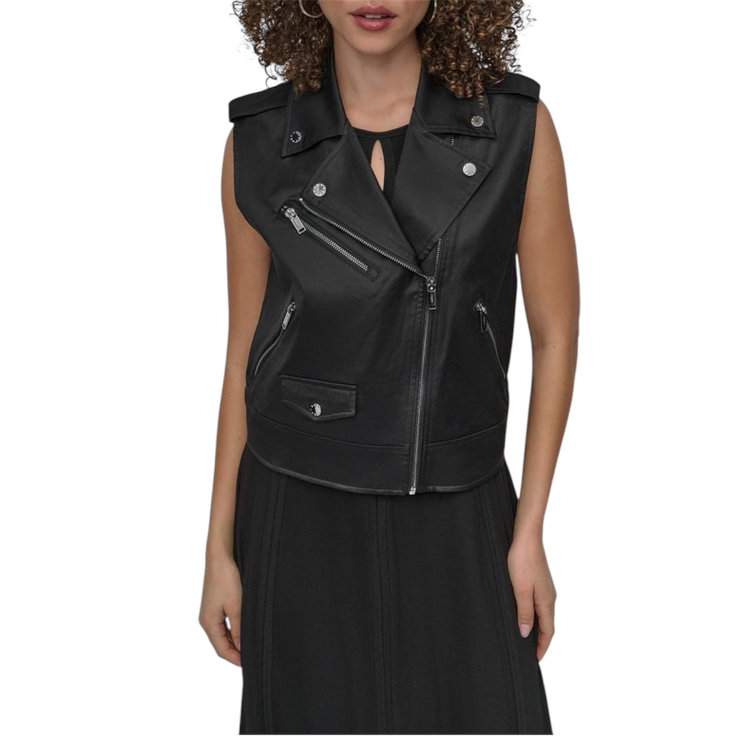 DKNY Faux Leather Moto Vest size M