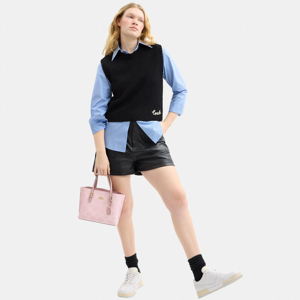 Coach mollie 25 tote in signature canvas in baby pink