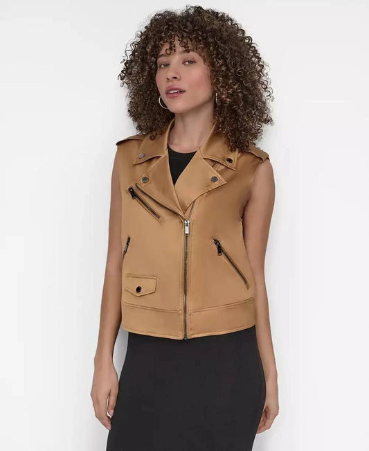 DKNY Faux Leather Moto Vest size L