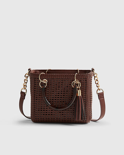 River Island Brown Woven Mini Tote Bag