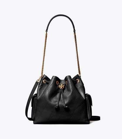 TORY BURCH CHARLIE QUILTED DRAWSTRING SHOULDER BAG IN BLACK