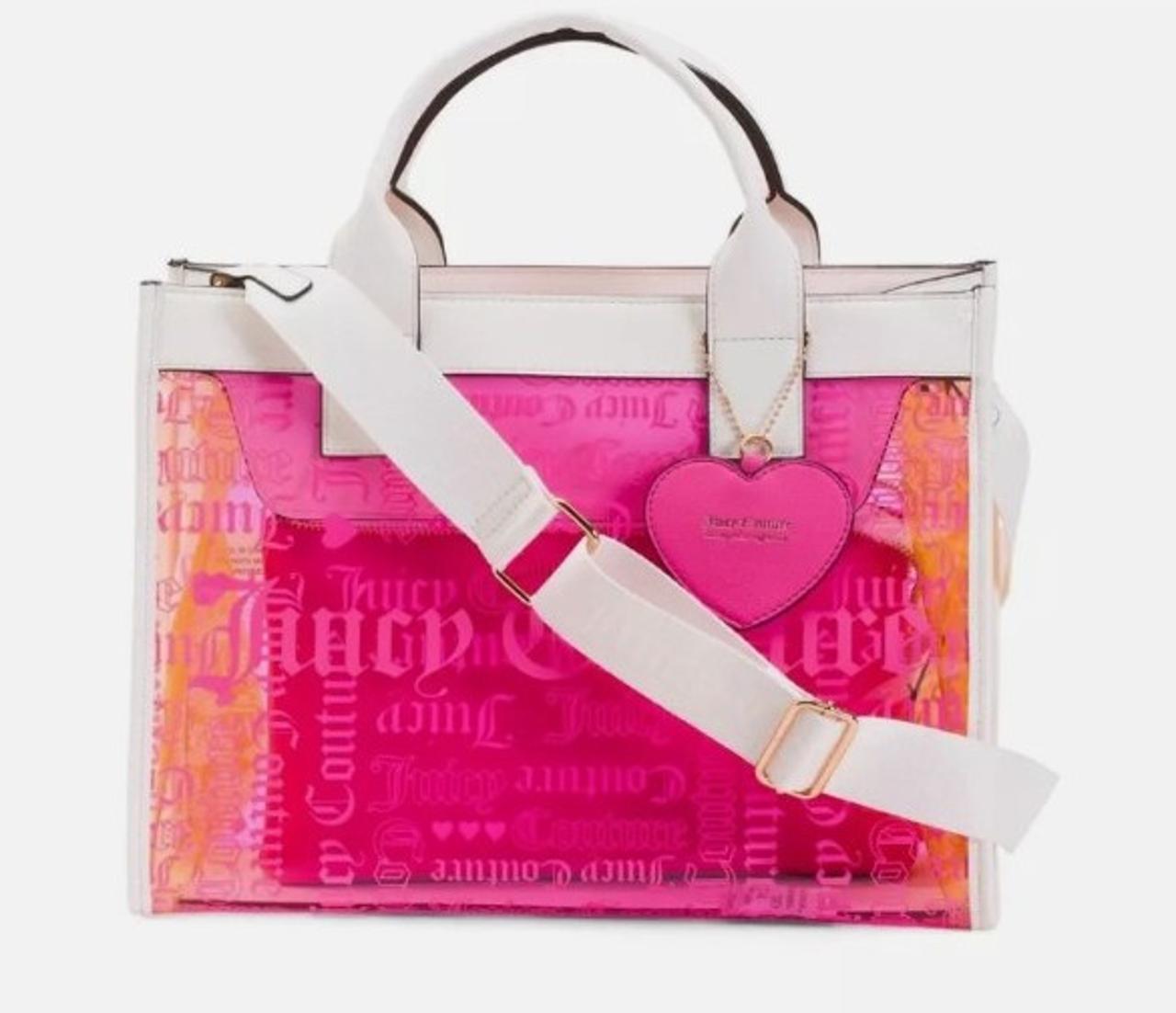 Juicy Couture Large 2pc Beachin Clear Logo MultiColor Tote Bag & Pouch Pink