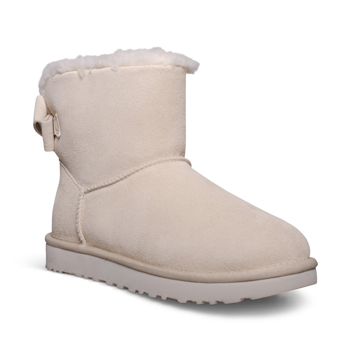 UGG MINI BAILEY SUEDE BOW CREAM SHEEPSKIN ANKLE WOMEN'S BOOTS SIZE 39