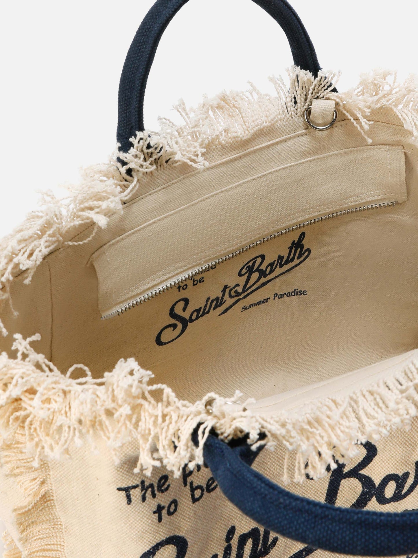 MC2 SAINT BARTH COLETTE WHITE CANVAS COLETTE BAG WITH FRINGES