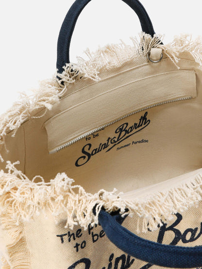 MC2 SAINT BARTH COLETTE WHITE CANVAS COLETTE BAG WITH FRINGES