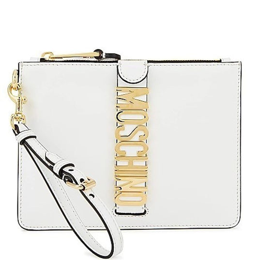 MOSCHINO Leather clutch with lettering logo
