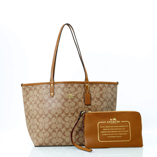 COACH REVERSIBLE CITY TOTE HANDBAG IN CAMEL