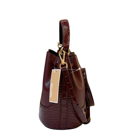 MICHAEL KORS REED BUCKET MESSENGER LEATHER BAG EXOTIC OXBLOOD