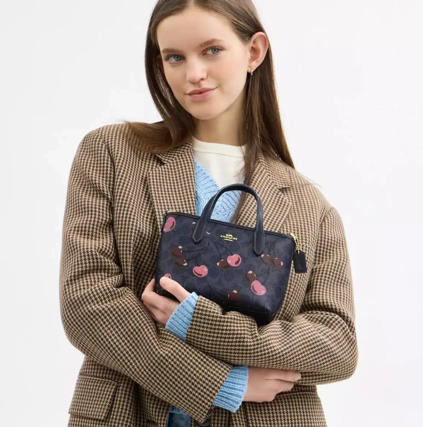 Coach City Mini Tote Bag In Signature Canvas Blue Cherry Print