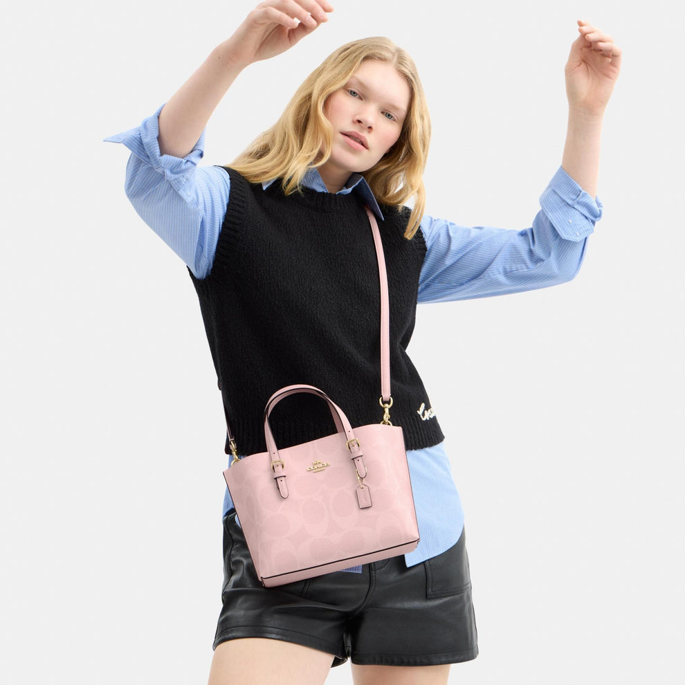 Coach mollie 25 tote in signature canvas in baby pink