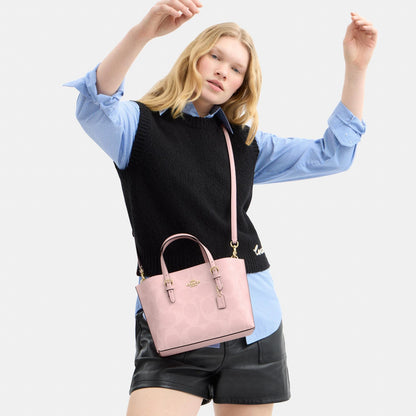 Coach mollie 25 tote in signature canvas in baby pink