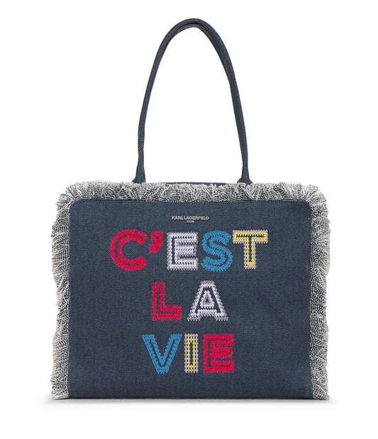 KARL LAGERFELD MARGOT FRINGE ZIP LARGE CANVAS TOTE