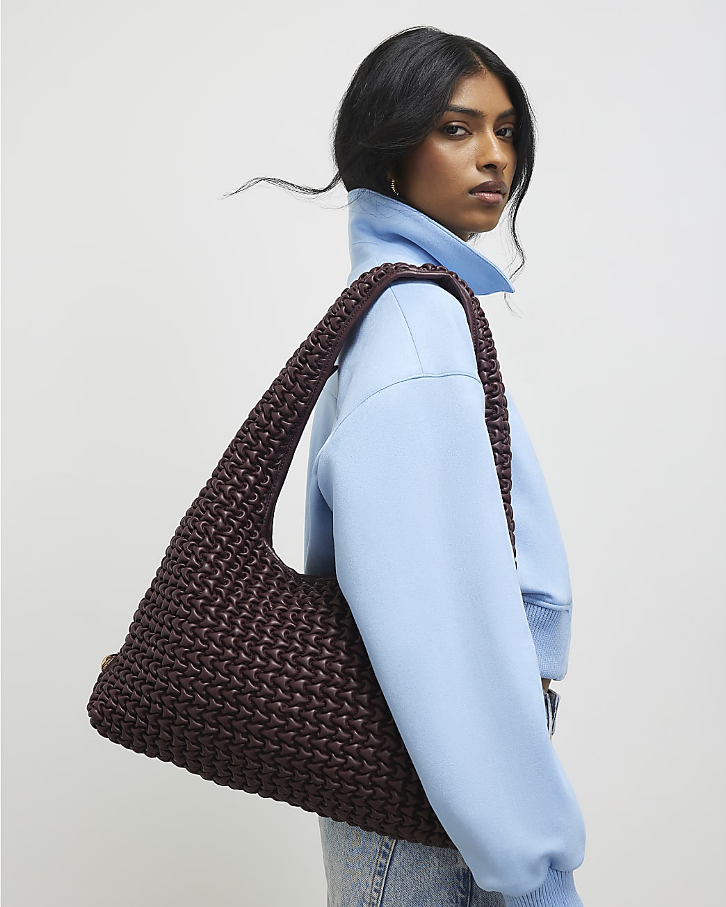 River island brown Red Textured Shoulder Bag