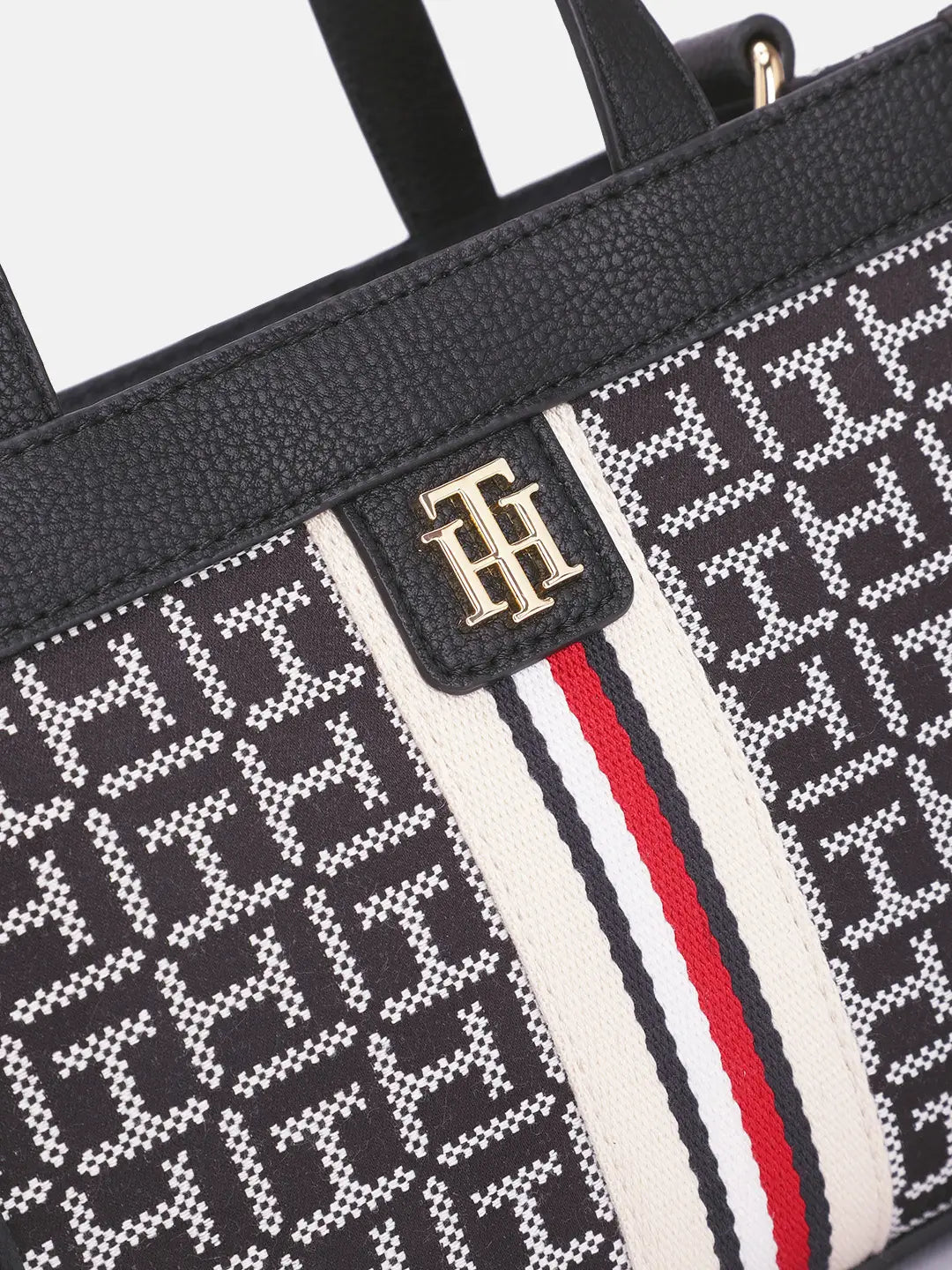 Tommy Hilfiger Brand Logo Textured Handheld Bag in navy