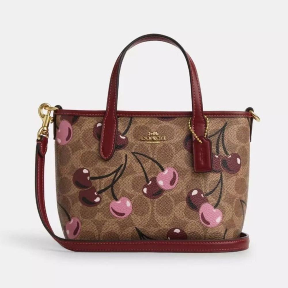 Coach City Mini Tote Bag In Signature Canvas Cherry Print