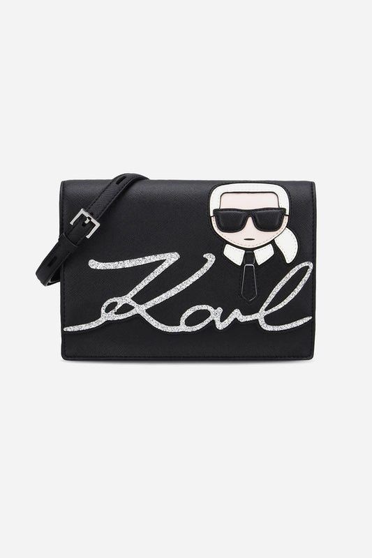 Karl Lagerfeld
Ikonik shiny logo shoulder bag, Black