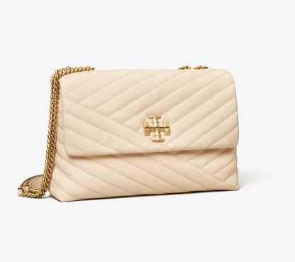 TORY BURCH KIRA CHEVRON CONVERTIBLE SHOULDER BAG IN NEW CREAM