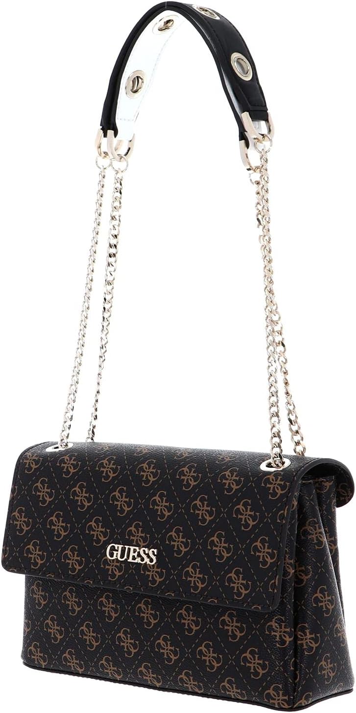 GUESS Washington Convertible Crossbody Flap Handbag Brown Multi Signature