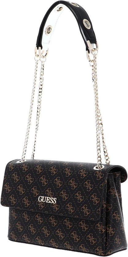 GUESS Washington Convertible Crossbody Flap Handbag Brown Multi Signature