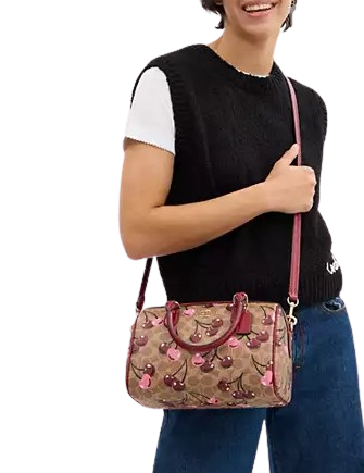 COACH ROWAN SATCHEL BAG IN SIGNATURE CANVAS WITH CHERRY PRINT