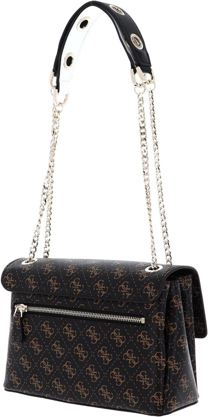 GUESS Washington Convertible Crossbody Flap Handbag Brown Multi Signature