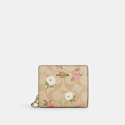 Coach Snap Wallet In Signature Canvas With Floral Print