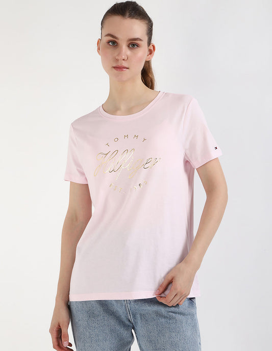 TOMMY HILFIGER Printed Regular Fit T-Shirt baby pink size M